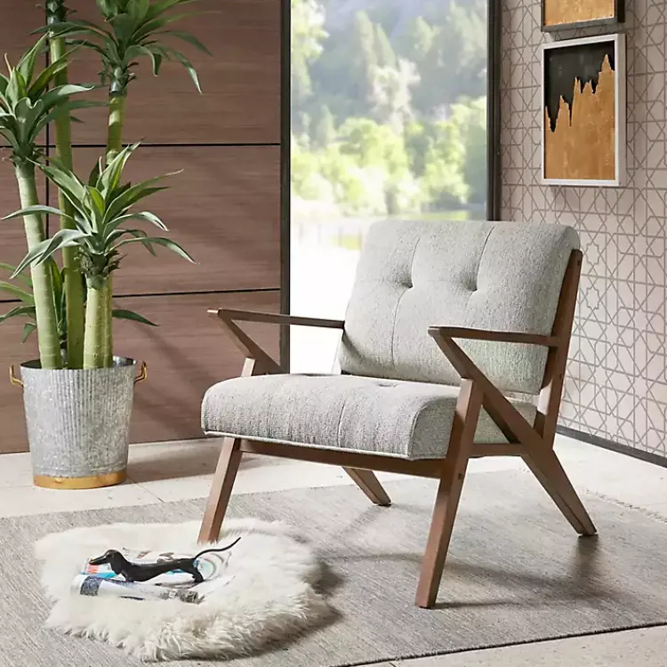 Kirklands Home Tufted Pecan Wood Mid-Century Modern Armchair Gray Online