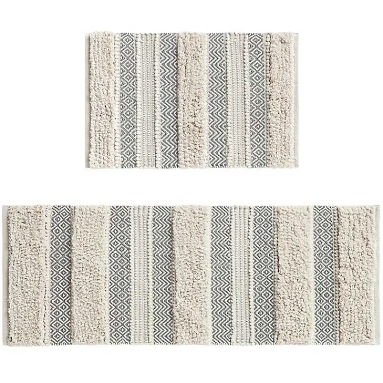 Kirklands Home Tufted Stripes Woven Bath Runner Gray Outlet