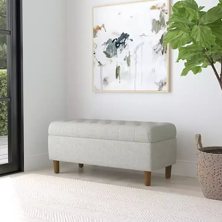 Kirklands Home Tufted Upholstered Storage Bench Gray Clearance