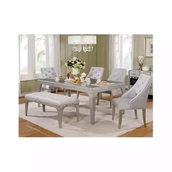 Kirklands Home Tufted Upholstered Silver Dining Bench Gray Clearance