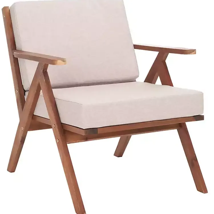 Kirklands Home Upholstered Acacia Wood Outdoor Chair Gray Hot