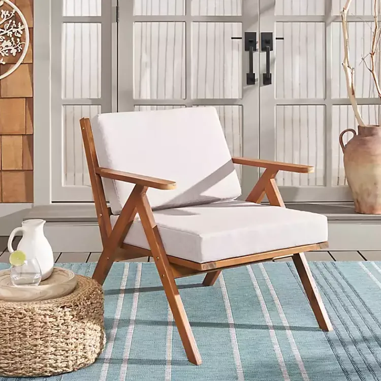 Kirklands Home Upholstered Acacia Wood Outdoor Chair Gray Hot