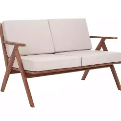 Kirklands Home Upholstered Acacia Wood Outdoor Loveseat Gray Sale