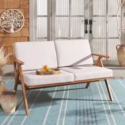 Kirklands Home Upholstered Acacia Wood Outdoor Loveseat Gray Sale