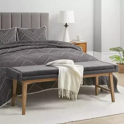 Kirklands Home Upholstered and Wood Legs Bench Gray Discount