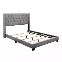 Kirklands Home Upholstered Button Tufted Wing King Bed Gray Clearance