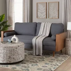 Kirklands Home Upholstered Harley Walnut Sofa Gray Hot
