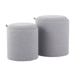 Kirklands Home Upholstered Ottomans with Tray Tops, Set of 2 Gray New