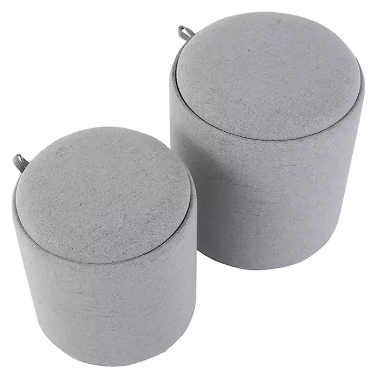 Kirklands Home Upholstered Ottomans with Tray Tops, Set of 2 Gray New