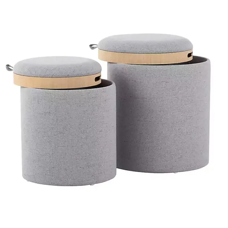 Kirklands Home Upholstered Ottomans with Tray Tops, Set of 2 Gray New