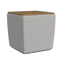 Kirklands Home Upholstered Storage Ottoman with Wood Lid Gray Hot
