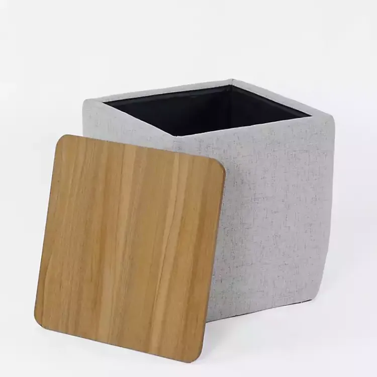 Kirklands Home Upholstered Storage Ottoman with Wood Lid Gray Hot