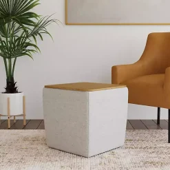 Kirklands Home Upholstered Storage Ottoman with Wood Lid Gray Hot