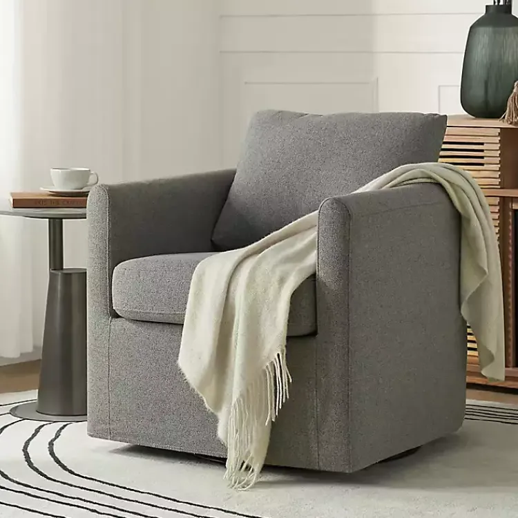 Kirklands Home Upholstered Vasser Slipcover Swivel Chair Gray New