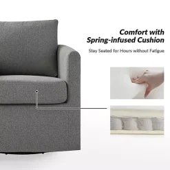 Kirklands Home Upholstered Vasser Slipcover Swivel Chair Gray New