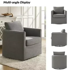 Kirklands Home Upholstered Vasser Slipcover Swivel Chair Gray New