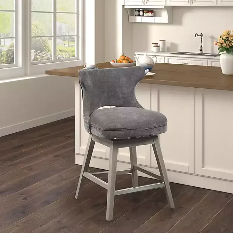 Kirklands Home Upholstered Wood Swivel Counter Stool Gray Online