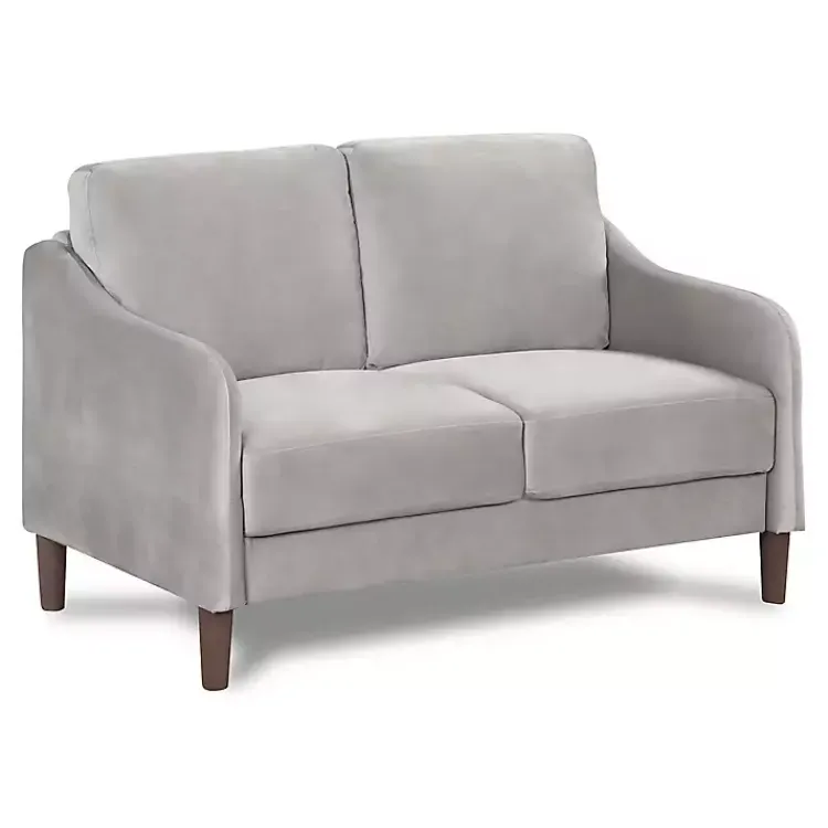 Kirklands Home Velvet Upholstered Modern Loveseat Gray New