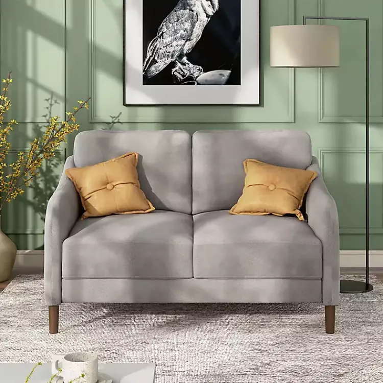 Kirklands Home Velvet Upholstered Modern Loveseat Gray New
