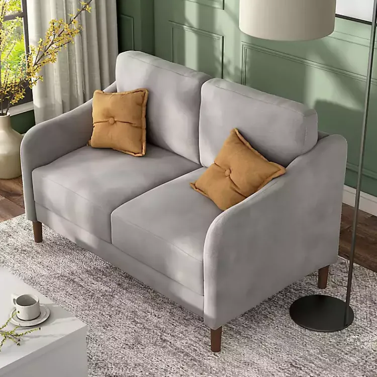 Kirklands Home Velvet Upholstered Modern Loveseat Gray New