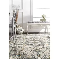Kirklands Home Gray Verona Medallion Area Rug, 5x7 New