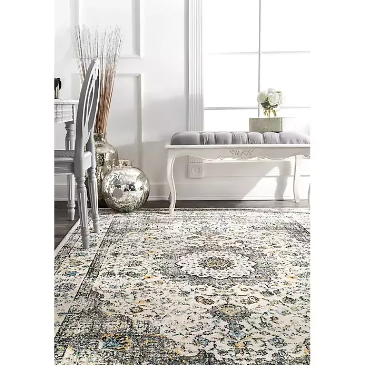 Kirklands Home Gray Verona Medallion Area Rug, 5x7 New