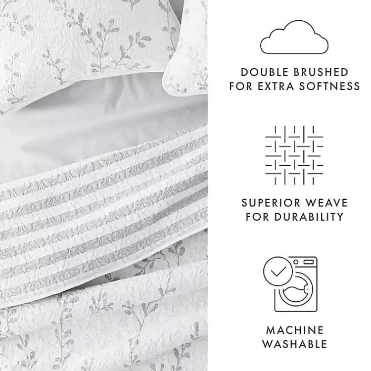 Kirklands Home Gray Vines Reversible 3-pc. King Quilt Set New