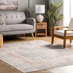 Kirklands Home Vintage Floral Washable Area Rug, 8x10 Gray Sale