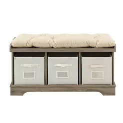 Kirklands Home Gray Wash Entryway Bench and Storage Bins Tan Online