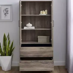 Kirklands Home Wash Glass Door Storage Hutch Gray Hot