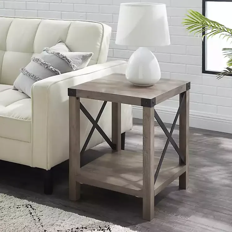 Kirklands Home Wash Industrial X-Frame Accent Table Gray Discount