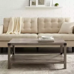 Kirklands Home Wash Industrial X-Frame Coffee Table Gray Discount