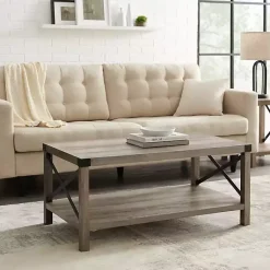 Kirklands Home Wash Industrial X-Frame Coffee Table Gray Discount