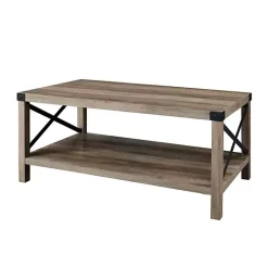 Kirklands Home Wash Industrial X-Frame Coffee Table Gray Discount