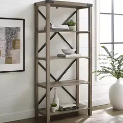 Kirklands Home Wash Metal X Frame Back Bookshelf Gray
