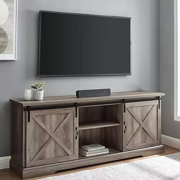 Kirklands Home Wash Sliding Barn Door TV Stand Gray