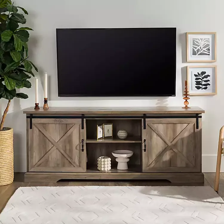 Kirklands Home Wash Sliding Barn Door TV Stand Gray