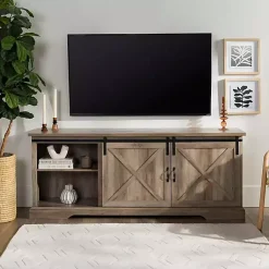 Kirklands Home Wash Sliding Barn Door TV Stand Gray