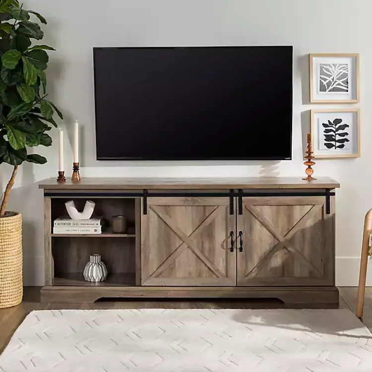 Kirklands Home Wash Sliding Barn Door TV Stand Gray