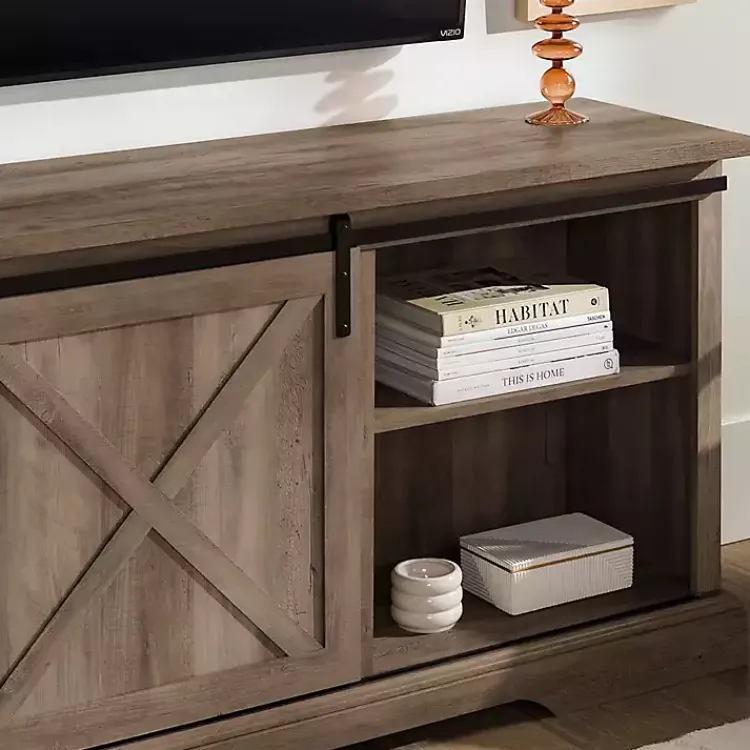 Kirklands Home Wash Sliding Barn Door TV Stand Gray