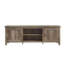 Kirklands Home Gray Wash Wood Grooved Door TV Stand Brown