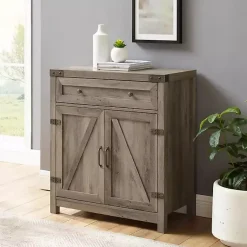 Kirklands Home Wash Wooden and Metal Barn Door Cabinet Gray Outlet