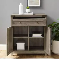 Kirklands Home Wash Wooden and Metal Barn Door Cabinet Gray Outlet
