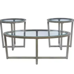 Kirklands Home Wood & Glass Top 3-pc. Table Set Gray New