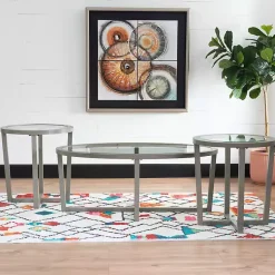 Kirklands Home Wood & Glass Top 3-pc. Table Set Gray New