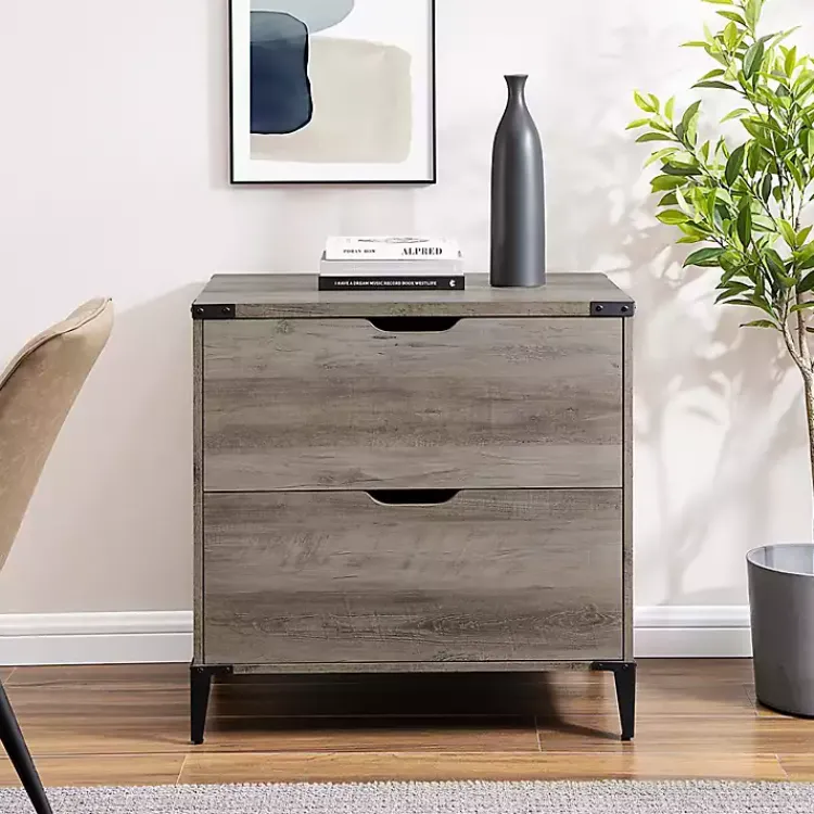 Kirklands Home Wood and Iron Accent Filing Cabinet Gray Discount