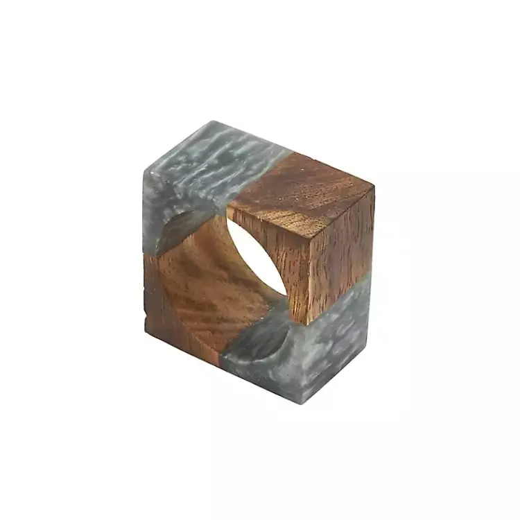 Kirklands Home Gray Wood and Resin Square Napkin Rings, Set of 4 Outlet
