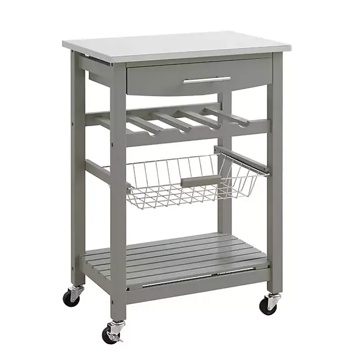 Kirklands Home Wood and Stainless Steel Kitchen Cart Gray Outlet