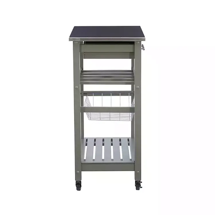 Kirklands Home Wood and Stainless Steel Kitchen Cart Gray Outlet