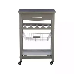 Kirklands Home Wood and Stainless Steel Kitchen Cart Gray Outlet